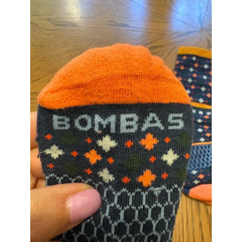 Bombas Calf Socks Kids Small Navy Blue Orange Fair Isle Geometric Honeycomb